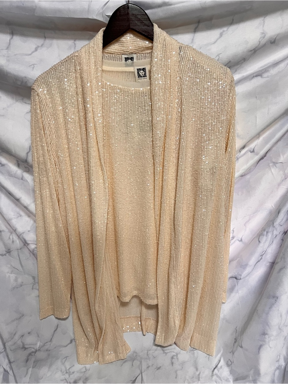 Anne Klein Sequined Open-Front Cardigan and short sleeve top Size XL/0X NWT
